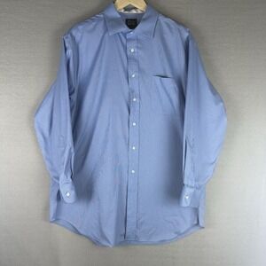 Jos A Bank Dress Shirt Mens 17 1/2-33 Blue Check Traveler Tech Tailored Fit